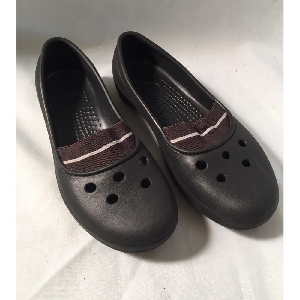 Black Juneau Slip on Flat Mary Jane Crocs /w Band
